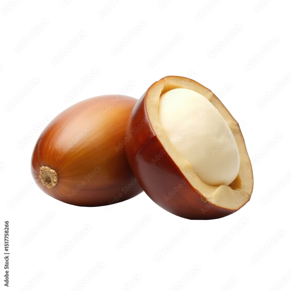 Poster peeled european chestnut with outer brown shell removed revealing creamy inner nut portion isolated 