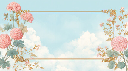 Pink Geranium Frame with Ornate Golden Details