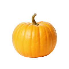 Obraz premium whole ripe orange pumpkin with pronounced ridges and green stem isolated on transparent background for culinary or seasonal decoration use