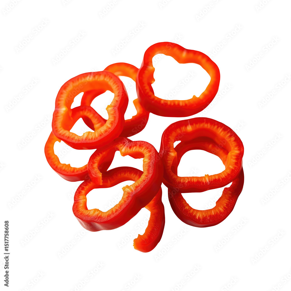 Poster slices of red cayenne pepper arranged on a transparent background with transparent elements showcasi