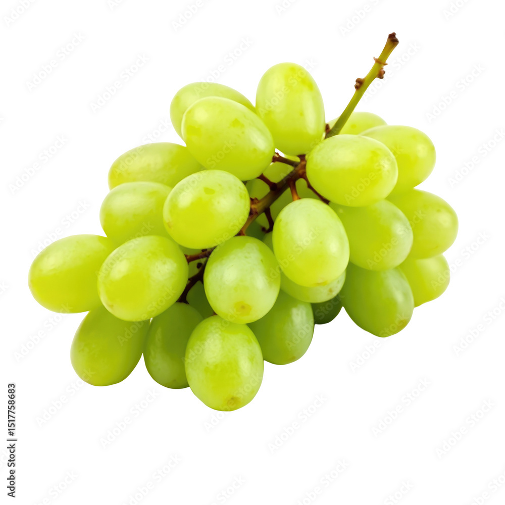 Poster bunch of fresh green grapes isolated on a transparent background highlighting the smooth texture and