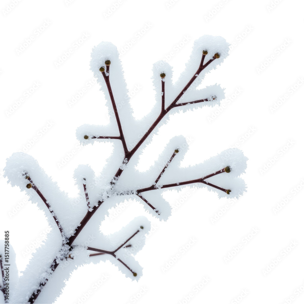 Aufkleber frozen tree branch covered in snow and frost, isolated on a transparent background, emphasizing intr