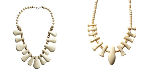 Obraz premium Handmade bone and bugle necklaces for women displayed against a transparent background featuring a unique design and distinct color variations in the beads.