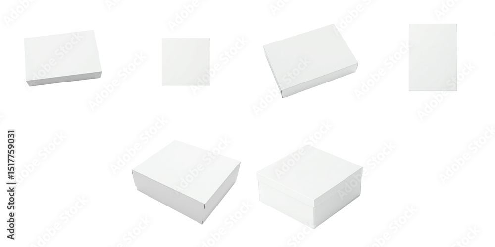 Poster collection of various white box mockup templates isolated on transparent background in different ori