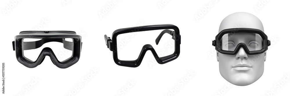 Poster welding goggles with flip-up feature in various angles displayed on a transparent background with a 