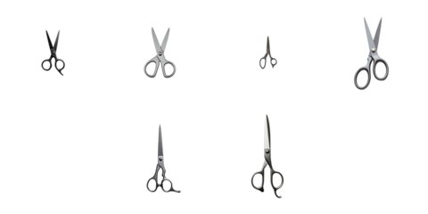 collection of steel scissors in various positions isolated on transparent background professional photography closeup of sharp cutting tools