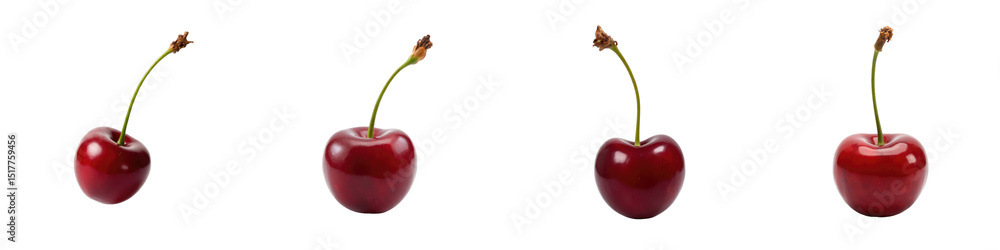 Poster cherry fruits with stems isolated against a transparent background showcasing a detailed view of the