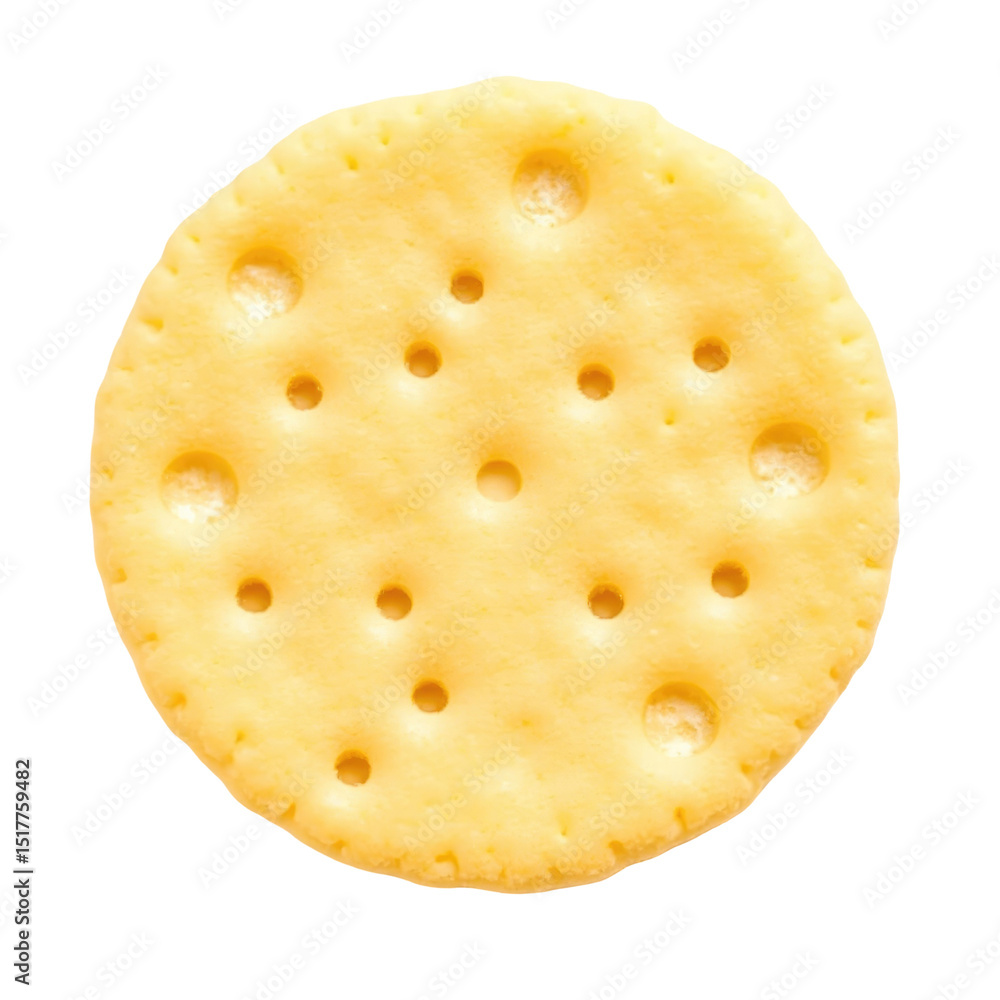 Poster round rice cracker with textured surface and holes, isolated on a transparent background for use in 