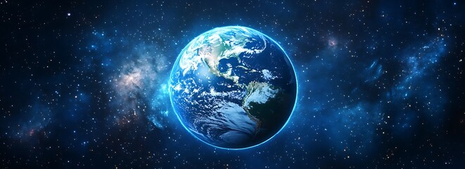 Obraz premium A blue Earth in space with stars and galaxies