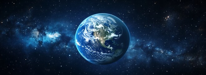 Fototapeta premium A blue Earth in space with stars and galaxies
