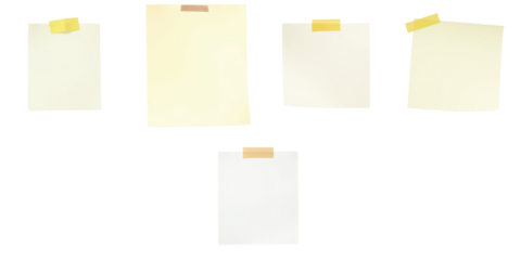 assorted collection of adhesive sticky notes in various sizes with tape on transparent background isolated on transparent