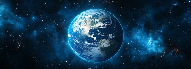 Naklejka premium A blue Earth in space with stars and galaxies