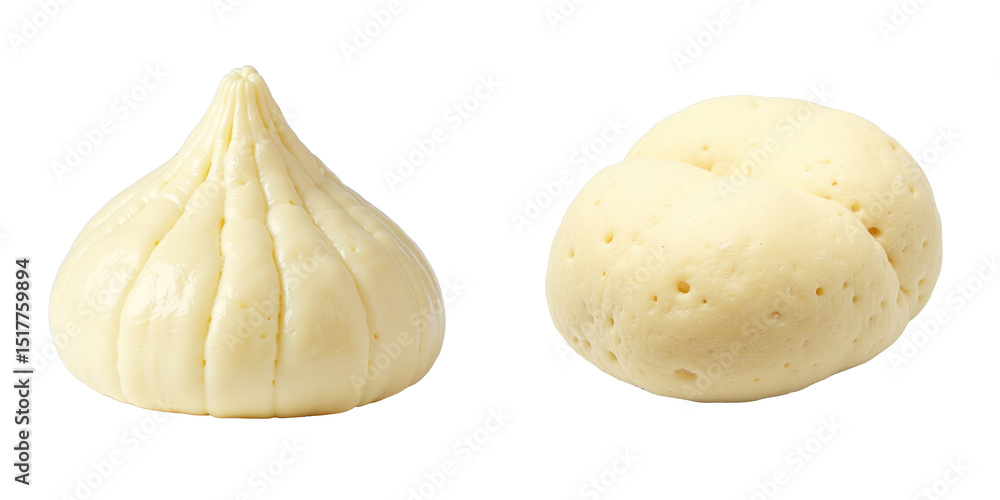 Poster fresh yeast dough in two distinct shapes with a soft texture isolated on a transparent background fo