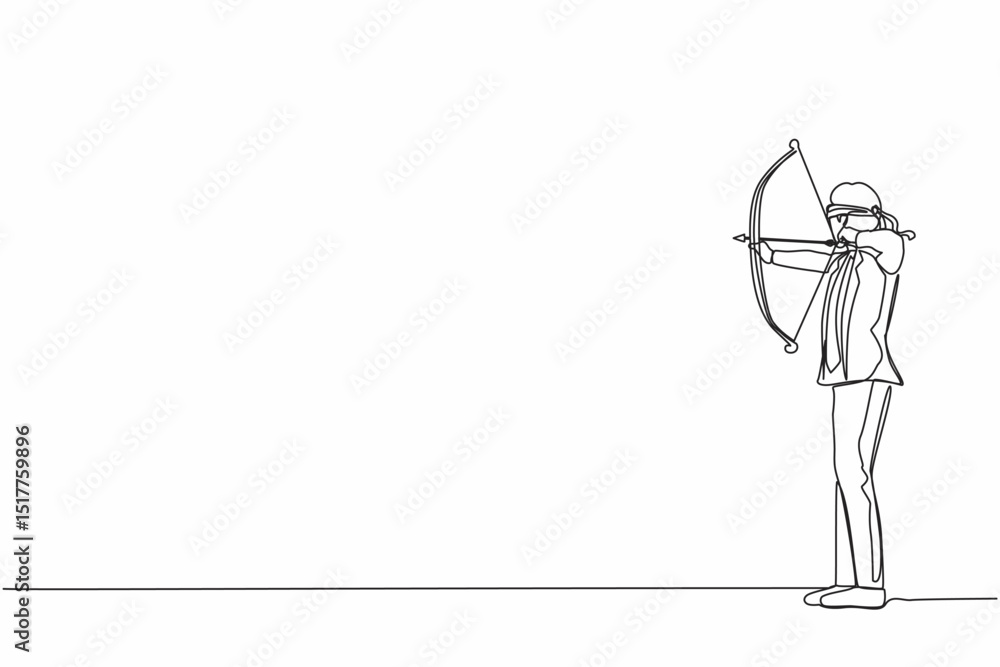 Aufkleber single continuous line drawing blindfolded businessman shooting arrow. missed the target. businessma