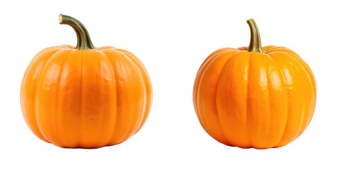 Obraz premium Fresh orange pumpkins with smooth skin and defined ridges isolated on a transparent background showcasing their vibrant color and round shape.