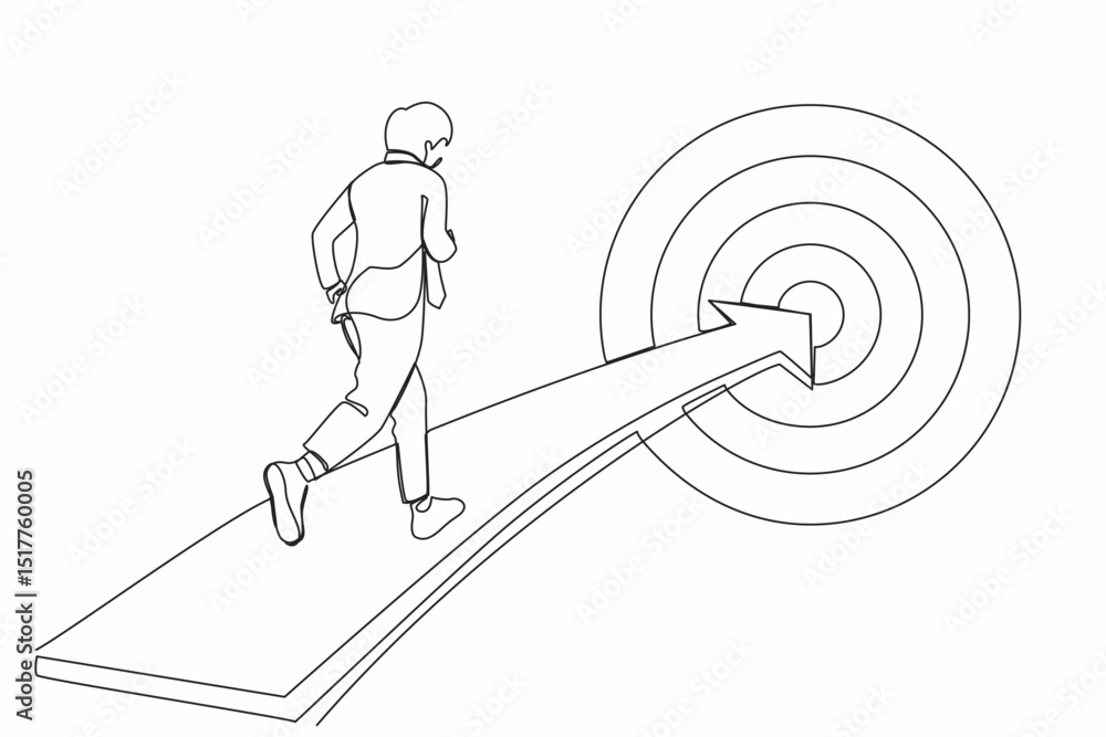 Aufkleber single one line drawing businessman running on arrow to center of dartboard. business concept of tar