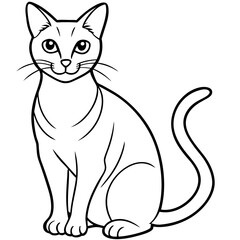 Black and white vector illustration of a cute sitting domestic cat