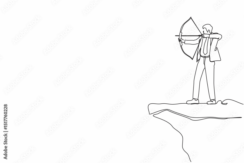 Aufkleber single one line drawing businessman standing on cliff with archer in hand. business target goal. bus