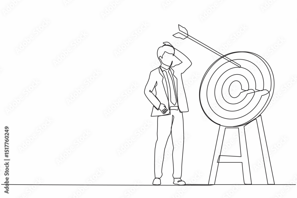 Aufkleber continuous one line drawing young ambition businessman arrow missed at the target. failed hit archer