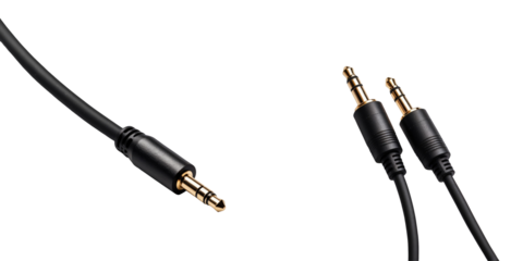 Audio cable male removed from background, close-up image with complete isolation on a transparent backdrop