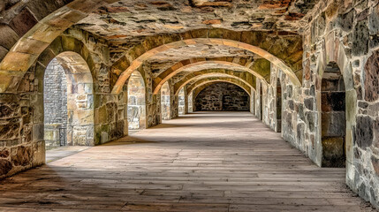 Obraz premium Ancient Stone Corridor With Arched Vaults