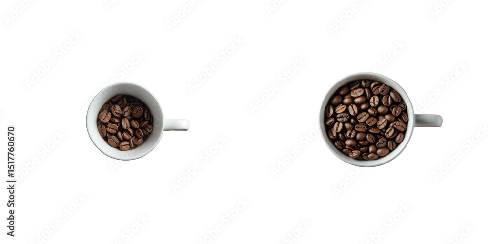 Aufkleber two white cups filled with roasted coffee beans isolated on a transparent background with transparen