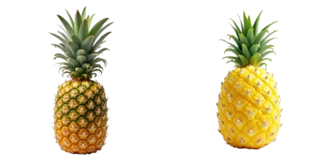 Fototapete Closeup of whole pineapple displaying textured skin and green crown isolated on transparent background in studio lighting environment © The 2R Artificiality