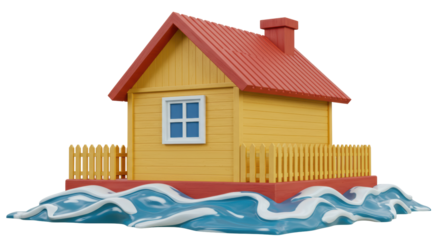 Isolated Cartoon House on Water