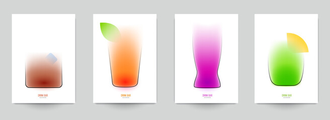 Background template for poster, card or menu with drink cocktails in minimal fashion style. Creative art composition with blurred gradient and simple line elements. Vivid vector illustration.