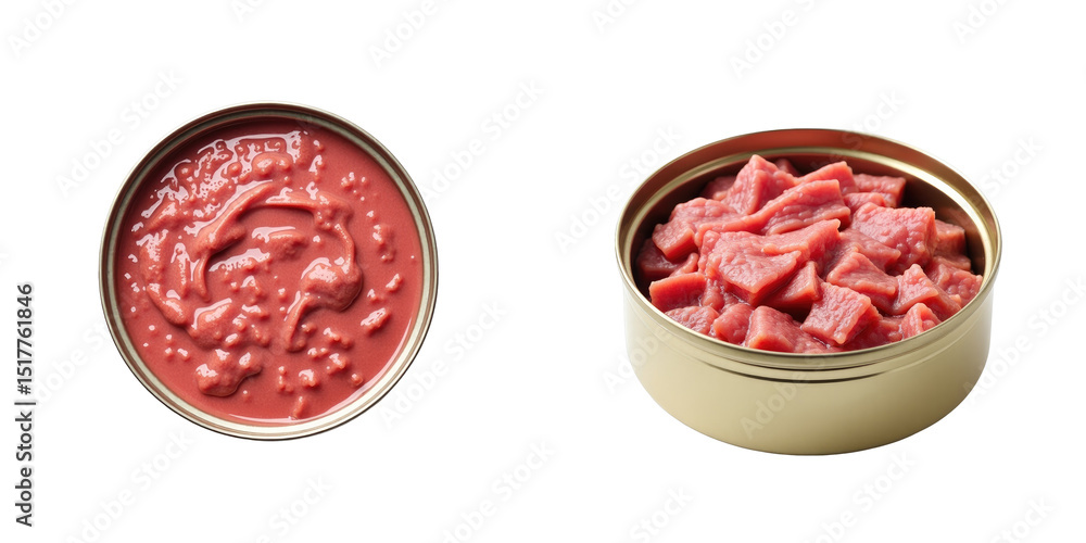 Poster canned corned beef contents displayed in two open containers one with a smooth texture and the other