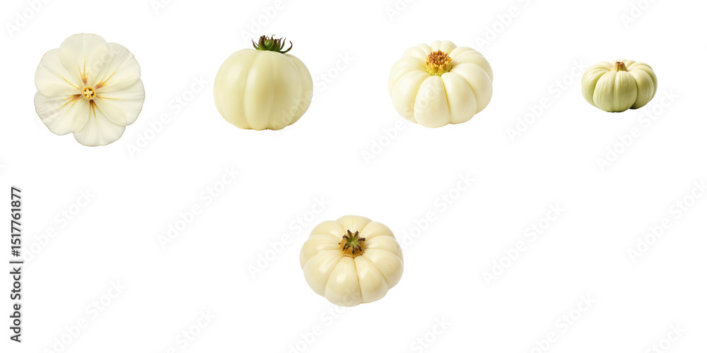 Poster white cardamom pods displayed in various orientations isolated on a transparent background showcasin