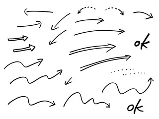 手描きの矢印のバリエーション、太いサインペンで描いた伸び伸びとした線