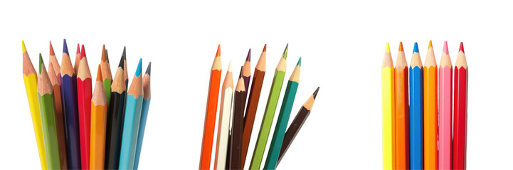 Fototapeta premium Various colored pencils arranged in groups isolated on a transparent background showcasing different colors and styles suitable for artistic and educational purposes.