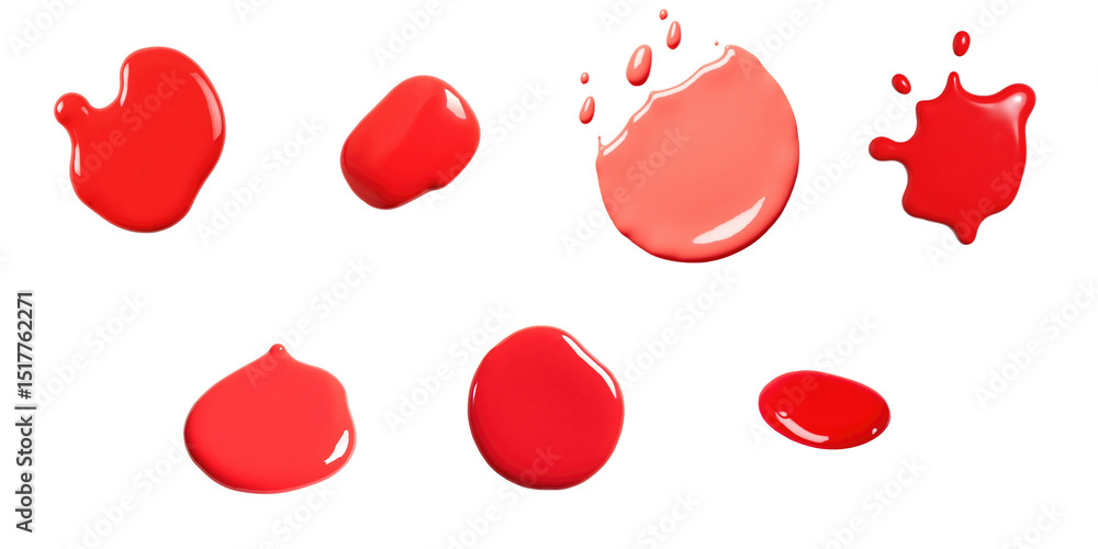 Poster various shapes of spilled red nail polish on a transparent background isolated showcasing different 