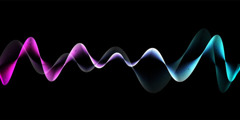 Abstract wave lines dynamic flowing colorful light isolated on black background. Vector illustration design element in concept of music, party, technology, modern.