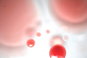 Abstract Red and White Shapes with Bubbles and Fluid Background