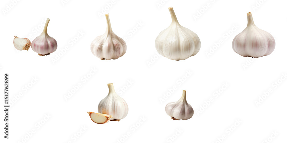 Aufkleber garlic bulb and cloves collection isolated on transparent background various angles showcasing the n