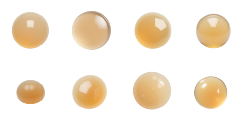 various brown soap bubbles on transparent background different sizes shapes isolated on transparent surface