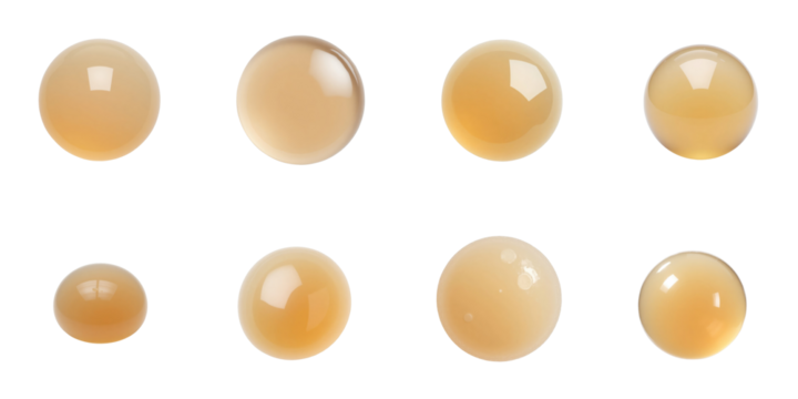 various brown soap bubbles on transparent background different sizes shapes isolated on transparent surface