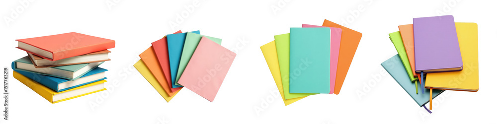 Aufkleber variety of colorful notebooks stacked and fanned out on a transparent background showcasing multiple