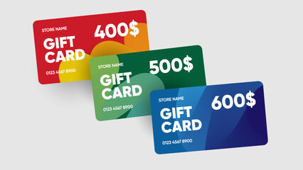 Minimal gift card design vector with 400, 500, 600 dollar. Shopping gift card in minimal design.
