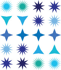 set of vector stars, Blue Star Icons Collection, Abstract Geometric Starburst Shapes
