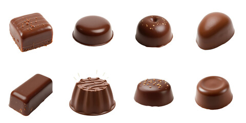 Obraz premium variety of chocolate confections isolated on a transparent background displaying different shapes and textures showcasing a selection of gourmet treats