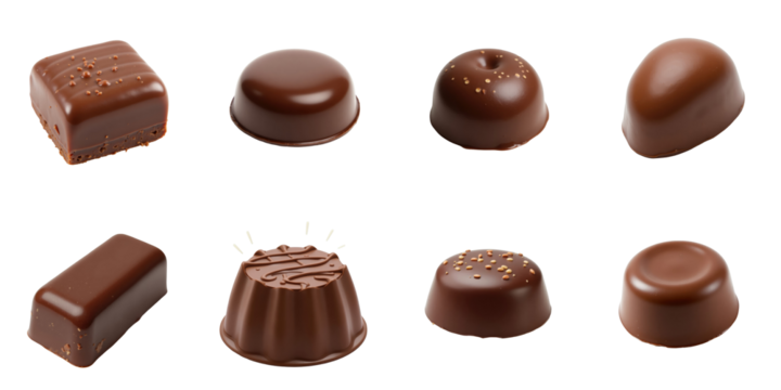 variety of chocolate confections isolated on a transparent background displaying different shapes and textures showcasing a selection of gourmet treats