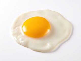 Fried sunny side up egg with bright yellow yolk on white background
