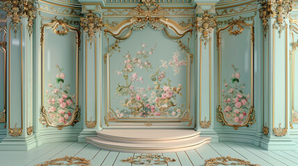 Ornamental Rococo Room with Framed Floral Panels