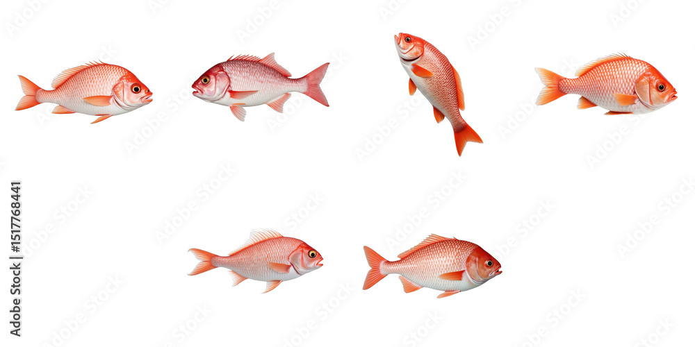 Aufkleber fresh snapper fish displayed in various positions completely isolated against a transparent backgrou