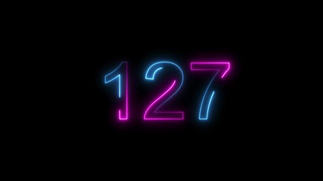 Dynamic circular and glowing neon number 127 animation . on a black background. and creating a stunning 4k video.