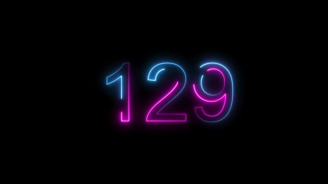 Dynamic circular and glowing neon number 129 animation . on a black background. and creating a stunning 4k video.
