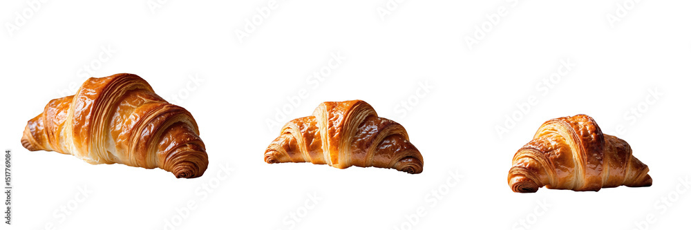 Poster handmade croissants displayed on a transparent background featuring three different sizes showcasing